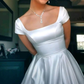 Simple White A-Line Satin Charming Dress Long Prom Party Gown,DP872