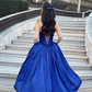 Royal Blue A-Line Strapless Long Prom Dress Evening Gown,DP875