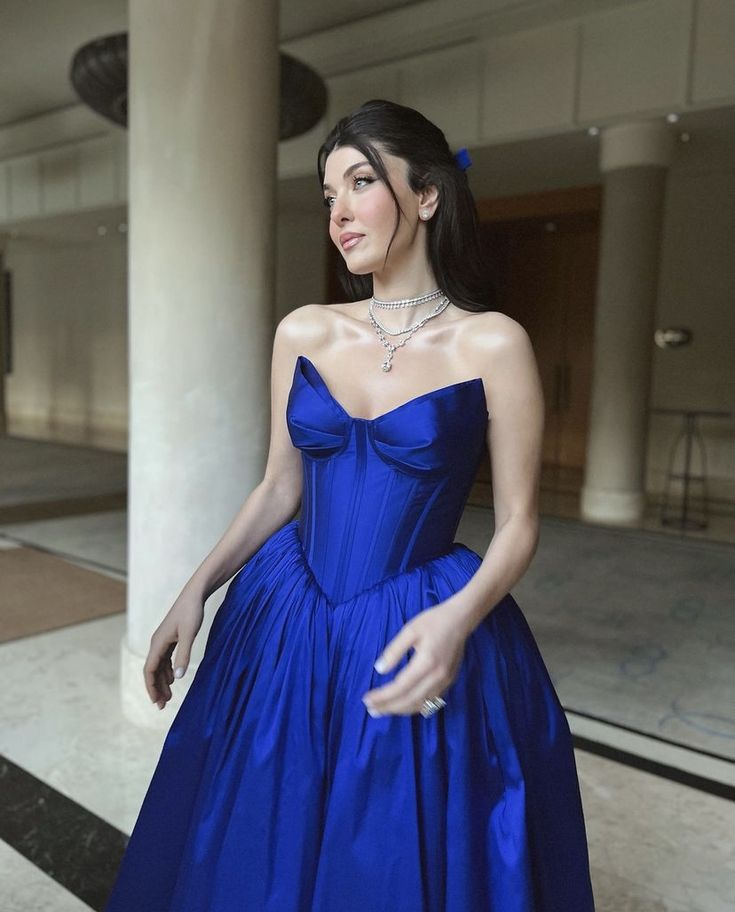 Royal Blue A-Line Strapless Long Prom Dress Evening Gown,DP875