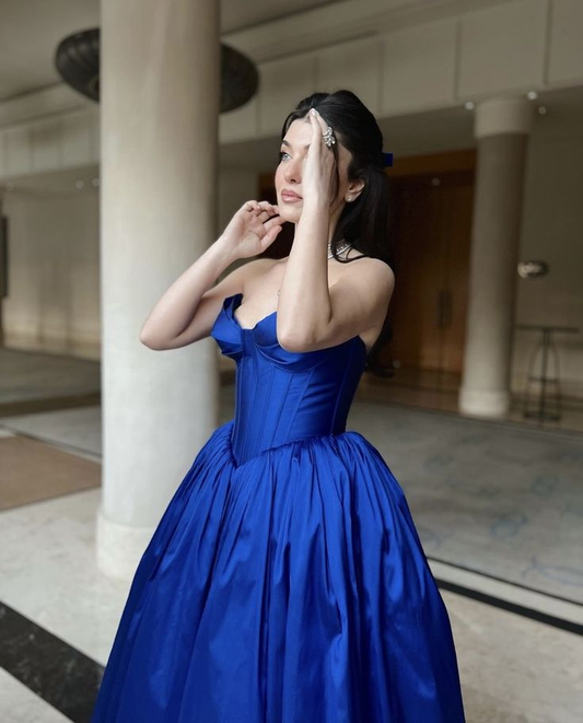 Royal Blue A-Line Strapless Long Prom Dress Evening Gown,DP875