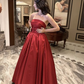 Red A-Line Strapless Long Prom Dress Evening Gown,DP876