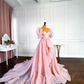 Pink A-Line Organza Long Prom Dress Engagement Dress with Puff Sleeves,DP877