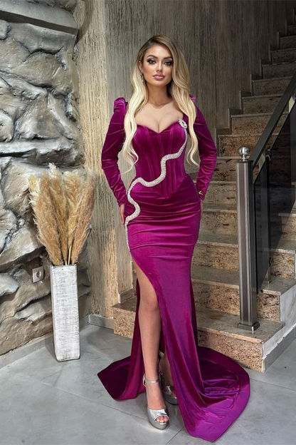 Sweetheart Long Sleeves Mermaid Evening Party Gowns With Slit,DP879