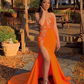 See Through Appliques Slit Ginger Long Prom Dress African Evening Dress,DP880