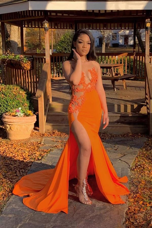 See Through Appliques Slit Ginger Long Prom Dress African Evening Dress,DP880