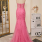 Hot Pink Halter Lace Long Prom Dress Mermaid Formal Dress with Appliques,DP892