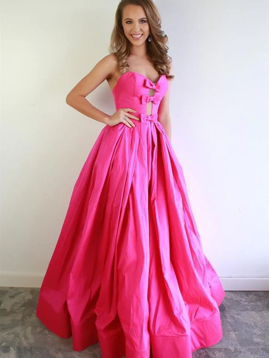 Hot Pink A-Line Strapless Long Prom Dress Formal Party Dress,DP893