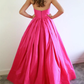 Hot Pink A-Line Strapless Long Prom Dress Formal Party Dress,DP893