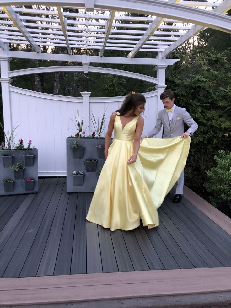 Yellow Satin V Neck A-Line Long Prom Dress Formal Party Dress,DP896