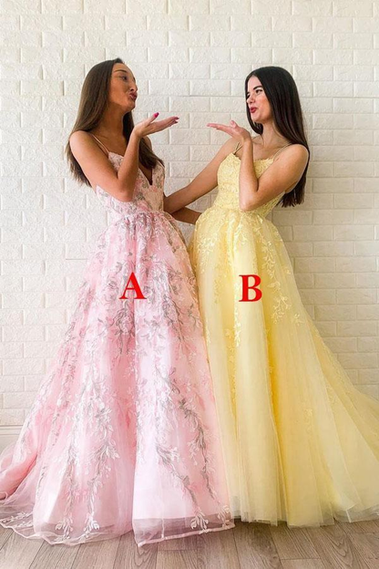 Lace A-line Tulle Appliques Long Prom Dress Evening Dress,DP897