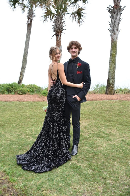 Black Shiny Mermaid Long Prom Dress with Slit,DP906