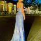 Sweatheart Strapless Light Blue Mermaid Long Prom Dress,DP908