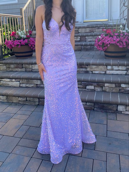 Shiny Purple Spaghetti Straps Mermaid Long Prom Dress,DP909