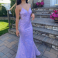 Shiny Purple Spaghetti Straps Mermaid Long Prom Dress,DP909