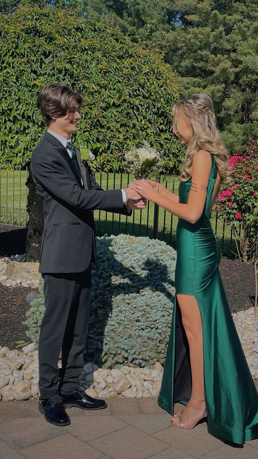 Green Cross Neck Backless Long Prom Dress,DP910