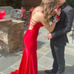 Red Satin Mermaid Long Prom Dress with Slit,DP921