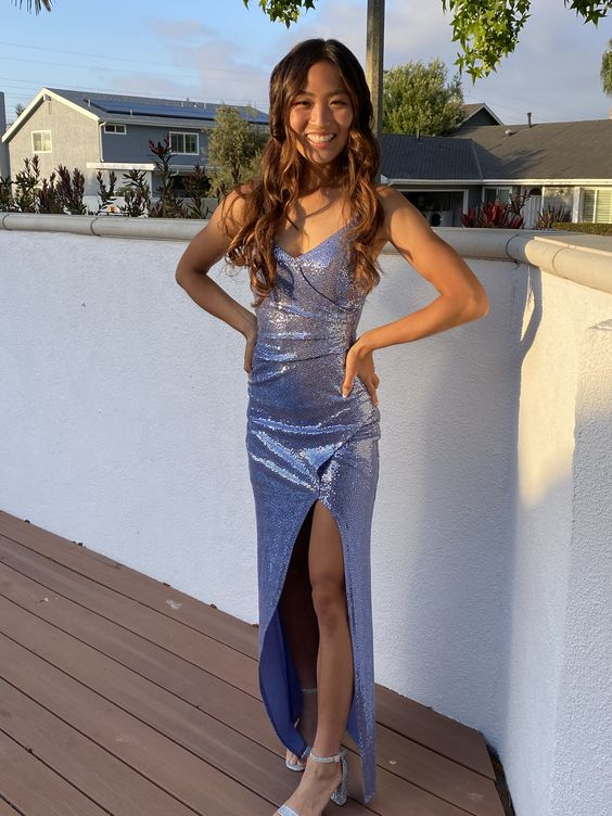 Simple Silver Long Prom Dress with Slit,DP931