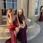 Red V Neck Backless Long Prom Dress with Slit,DP933