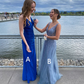 Shiny Blue V Neck Long Prom Dress Party Gown,DP936