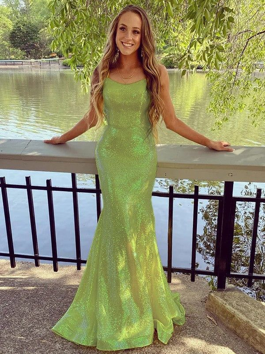 Green Spaghetti Straps Mermaid Long Prom Dress,DP937