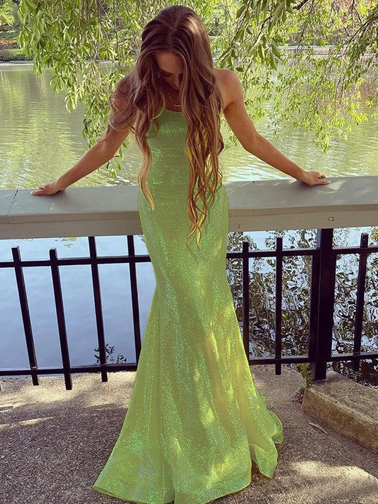 Green Spaghetti Straps Mermaid Long Prom Dress,DP937