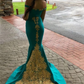 Blue Off-The-Shoulder Mermaid African Prom Dress with Gold Appliques,DP938