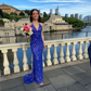 Royal Blue Sequined Mermaid Backless Prom Dress,DP939