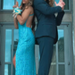 Blue Sequined Backless Prom Dress with Slit,DP940