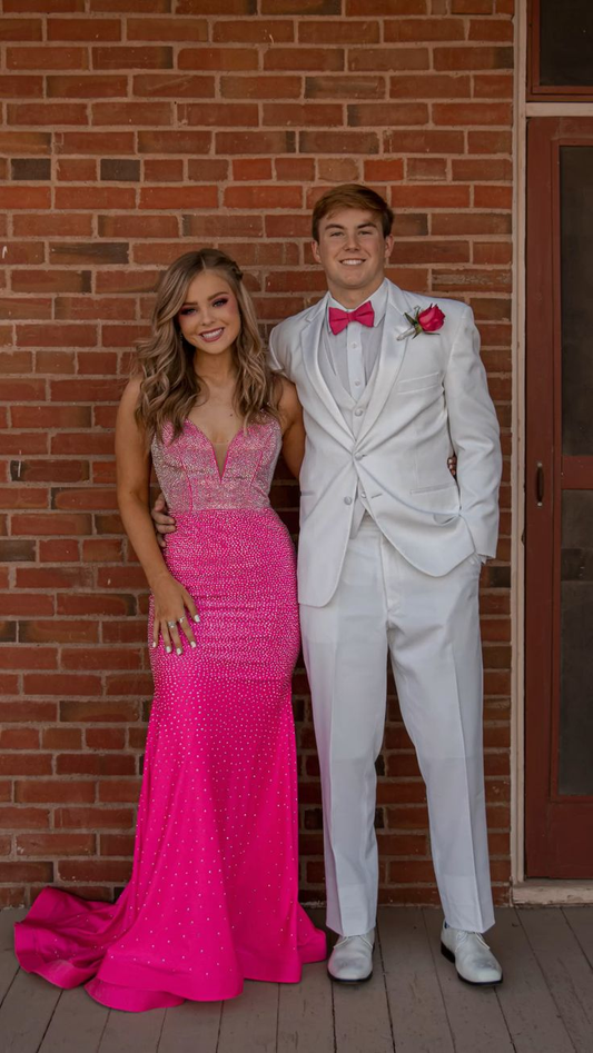 Fuchsia Beaded Mermaid Long Prom Dress,DP942