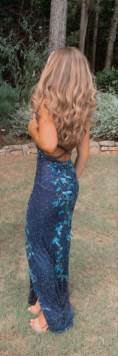 Dark Teal Appliques Long Prom Dress with Slit,DP945