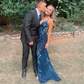 Dark Teal Appliques Long Prom Dress with Slit,DP945