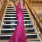 Fuchsia Sequined Mermaid Long Prom Dress Formal Party Gown,DP948