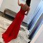 Charming Red Mermaid Backless Tulle Long Prom Dress,DP956