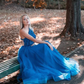 Blue One Shoulder Tulle Appliques Long Prom Dress,DP958