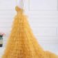 Yellow Strapless Tulle Layered A-Line Prom Dress,DP963