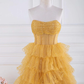 Yellow Strapless Tulle Layered A-Line Prom Dress,DP963