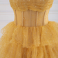 Yellow Strapless Tulle Layered A-Line Prom Dress,DP963