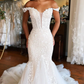 White Off-The-Shoulder Mermaid Tulle Prom Wedding Dress,DP967