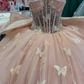 Pink Butterfly Tulle Beaded Quinceanera Dress Evening Ball Gown,DP968