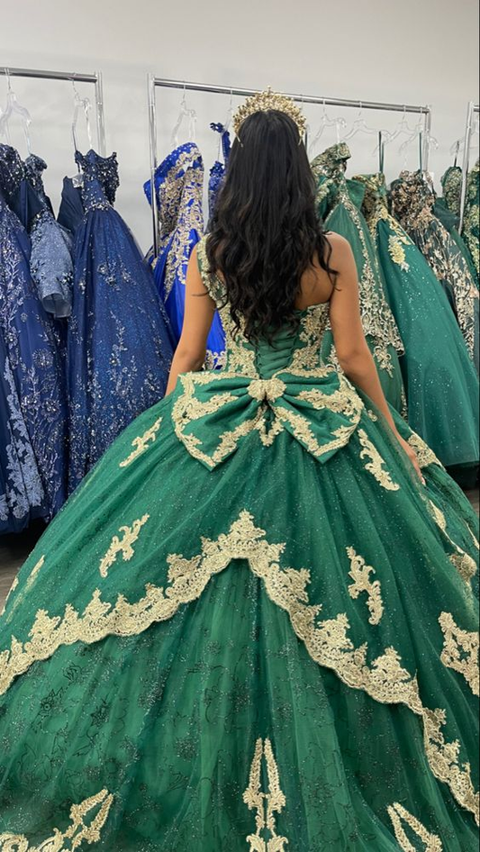 Emerald Green One Shoulder Appliques Quinceanera Dress Ball Gown,DP969