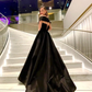 Black A-Line Off Shoulder Sweep Train Long Prom Dress with Slit,DP974