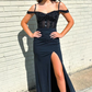 Purple Off Shoulder Beading Long Prom Party Dress with Slit,DP986