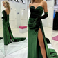 Emerald Green Sweetheart Strapless Velvet Long Prom Party Dress with Slit,DP987