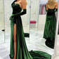 Emerald Green Sweetheart Strapless Velvet Long Prom Party Dress with Slit,DP987