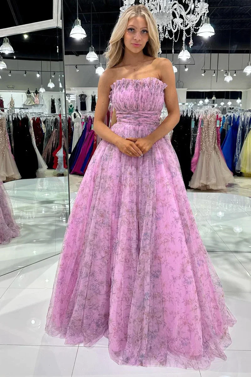 Chic Strapless A-Line Tulle Long Prom Dress,DP991