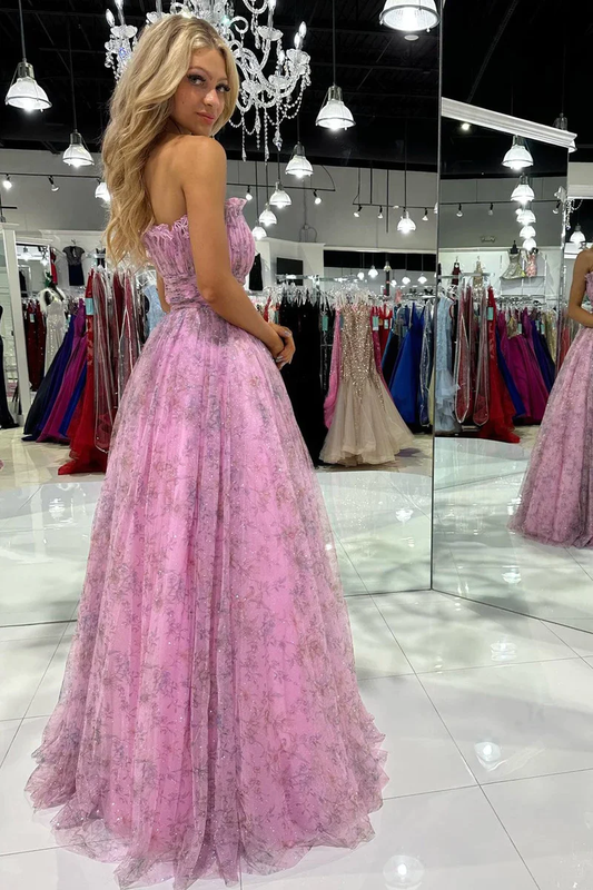 Chic Strapless A-Line Tulle Long Prom Dress,DP991