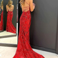 Charming Red Sequined Mermaid Backless Long Prom Party Dress,DP992