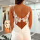 White Open Back Satin Appliques Mermaid Prom Party Dress,DP994