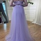 Lilac Elegant Beading Long Sleeves High Neck Tulle Formal Party Dress,DP995