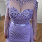 Lilac Elegant Beading Long Sleeves High Neck Tulle Formal Party Dress,DP995